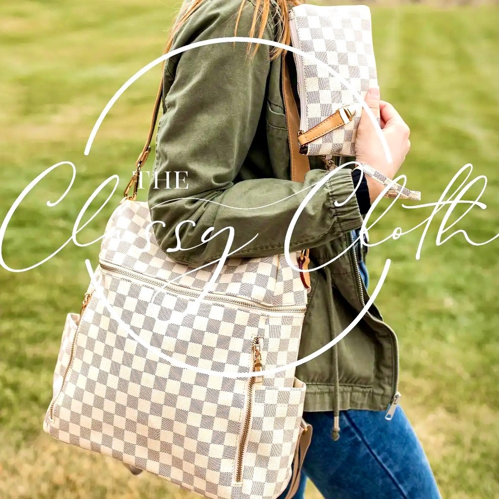 Vintage Checkered Backpack & Wristlet